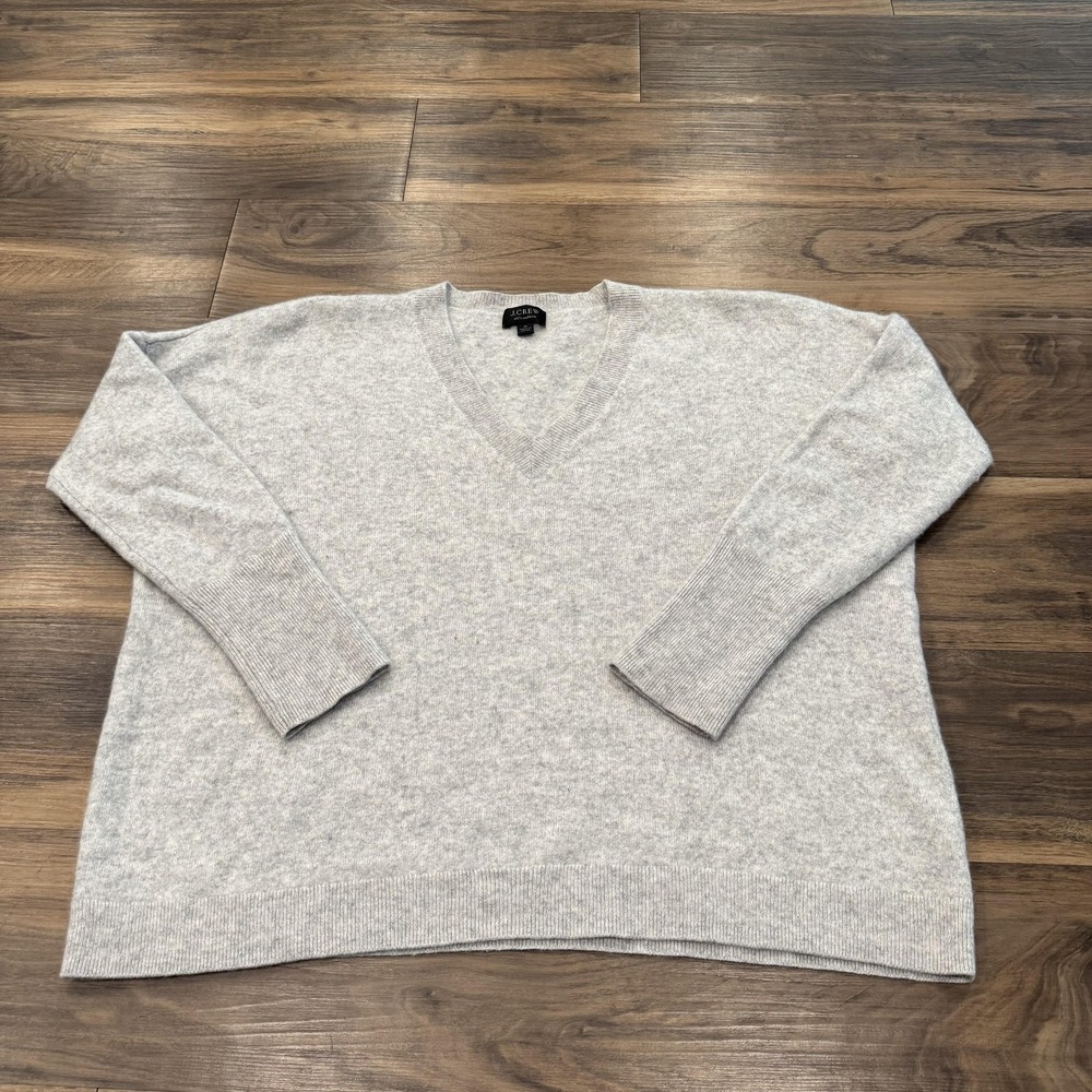 J.Crew Cashmere Sweater Womens M Gray 100% Cashmere V Neck Knit Pullover - Picture 1 of 6